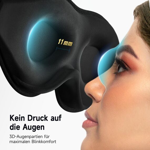 Umisleep Atmungsaktive 3D Schlafmaske für Seitenschläfer, Bequeme, Leichte Schlafbrille für Herren Frauen, mit Aufbewahrungstasche & Ohropax für Flugzeug, Reise, Büro, Schwarz
