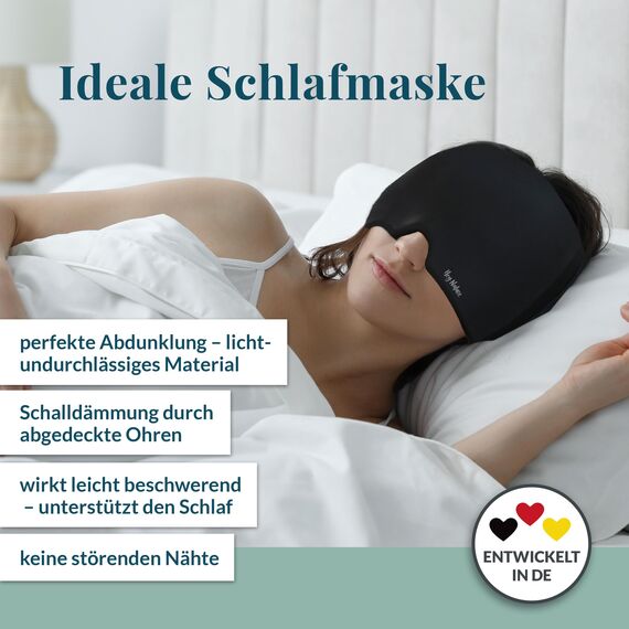 Hey Nature Migräne Maske, kühlende Schlafmaske - schnelle, natürliche Hilfe bei Migräne, Kopfschmerzen, Sinusitis, Ohrenschmerzen & geschwollenen Augen. Kalt & warm anwendbar. Kühlpads für den Kopf.