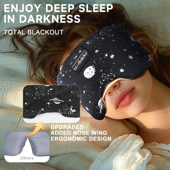LC-dolida Schlafmaske mit Kopfhörer Schlafkopfhörer Seitenschläfer für Frauen Herren,Augenmaske Baumwolle Waschbar Schlafbrille mit Mikrofon für Reisen/Nickerchen/Yoga/Meditation/Schlafen