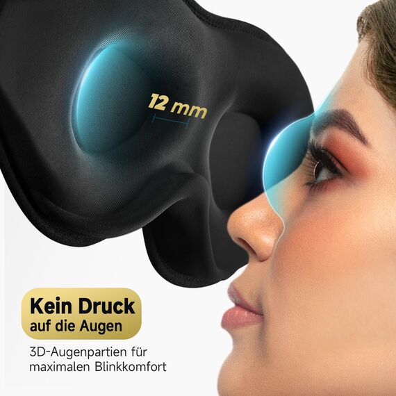 Umisleep 100 % lichtdichte atmungsaktive Schlafmaske für Herren & Frauen – 2025 Edition, 3D Schlafbrille, ultraleicht & bequem, mit Aufbewahrungstasche, für Reisen, Flugzeug, Nachtschicht, Schwarz