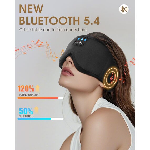 MUSICOZY 3D Schlafmasken Kopfhörer, 100% Verdunkelung, Schlafkopfhörer, Bluetooth-Augenmaske mit Kopfhörern zum Schlafen, Reisen, Nickerchen, Entspannen, Meditieren (Tief)