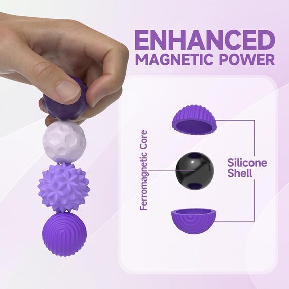 8PCS Magnetic Fidget Balls (8 Stück), Magnetkugeln Stressball Silikon Magnetische Sensorik Bälle Spielzeug, Sensorisches Spielzeug Anti Stress Stimming Sensory Fidget Toys für Erwachsene ADHS (Purple)