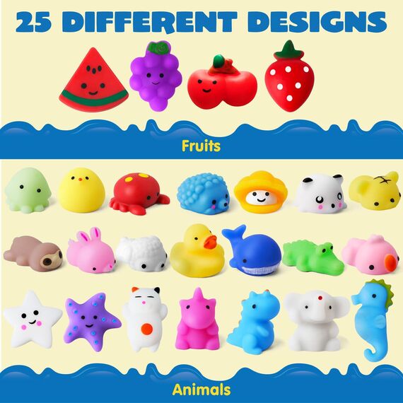 JOYIN Mochi Squishy Toys Set, Random 25 Pack Mini Mochi Squishy Mitgebsel Kindergeburtstag für Kinder, Kawaii Squishies Stress Relief Spielzeug, Kleine geschenke für Kinder, Party Geschenke Dekoration