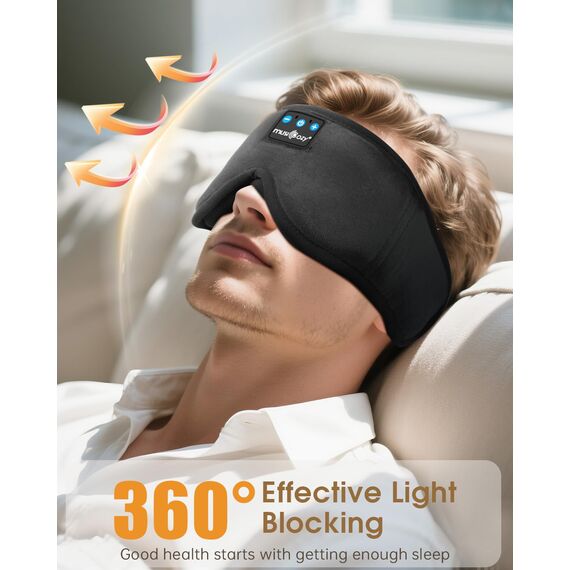 MUSICOZY 3D Schlafmasken Kopfhörer, 100% Verdunkelung, Schlafkopfhörer, Bluetooth-Augenmaske mit Kopfhörern zum Schlafen, Reisen, Nickerchen, Entspannen, Meditieren (Tief)