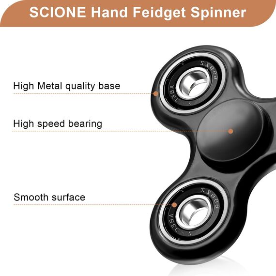 SCIONE Fidget Spinner Sensory Hand Fidget Spielzeug,Angst Stress Relief Party Bag Fillers für Kinder Erwachsene Goodie Bag Stuffers (Schwarz)
