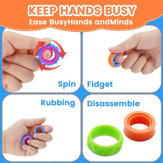 12 Stück Fidget Ring Toys für Kinder Erwachsene, Finger-Spinner-Ringe, Zappelspielzeuge für Kinder, Sensorik Autismus für Spielzeug, Anti Stress Autismus Spielzeug, Fidget Squishy Toy