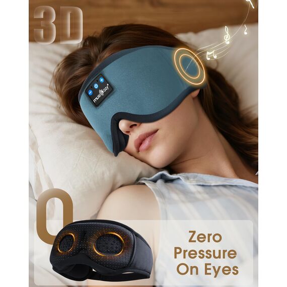 MUSICOZY 3D Schlafmasken Kopfhörer, 100% Verdunkelung, Schlafkopfhörer, Bluetooth-Augenmaske mit Kopfhörern zum Schlafen, Reisen, Nickerchen, Entspannen, Meditieren