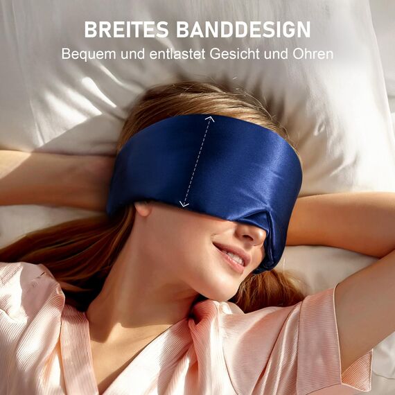 LitBear Schlafmaske Seide für Seitenschläfer, 100% 22 Momme reine Maulbeerseide, Gesicht anpassende gepolsterte Seiden Augenbinde mit verstellbarem Kopfband für Frauen & Herren (Mitternachtsblau)