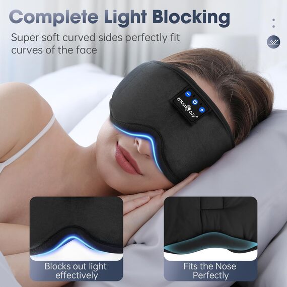MUSICOZY Schlafmaske mit kopfhörer | 100% Schatten Schlafkopfhörer Bluetooth Augenmaske für Reisen,erholsamen| Bluetooth 5.4 Schlaf Kopfhörer – Geschenk für Männer & Frauen