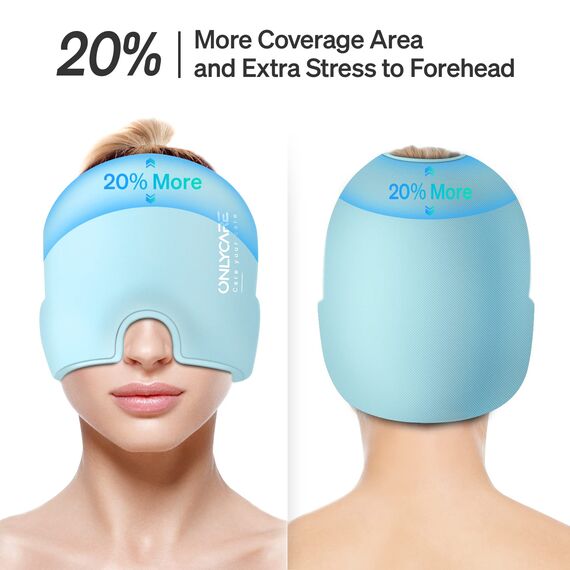 ONLYCARE Migräne Maske, Upgraded Kühlmaske Schlafmaske Kühlmütze Kühlhaube 360° Gel Surround kühlpads zur Linderung von Migräne, Kopfschmerzen, Druck