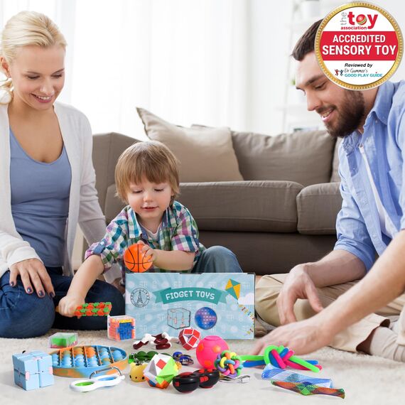 Fidget Toys Set – Anti Stress Spielzeug für Erwachsene und Kinder – French Way Skills Set zur Stressbewältigung und Konzentrationssteigerung – Enthält Pop It Stressball Fidget Cube und Akupressur Ring