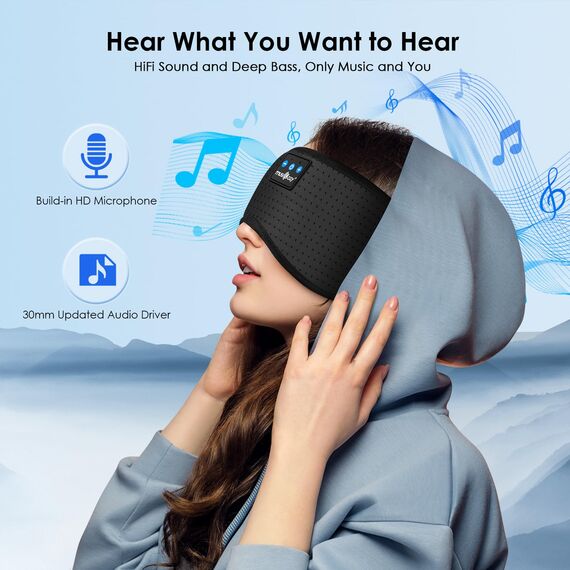 MUSICOZY Schlafmaske mit kopfhörer | 100% Schatten Schlafkopfhörer Bluetooth Augenmaske für Reisen,erholsamen| Bluetooth 5.4 Schlaf Kopfhörer – Geschenk für Männer & Frauen