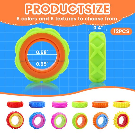 12 Stück Fidget Ring Toys für Kinder Erwachsene, Finger-Spinner-Ringe, Zappelspielzeuge für Kinder, Sensorik Autismus für Spielzeug, Anti Stress Autismus Spielzeug, Fidget Squishy Toy