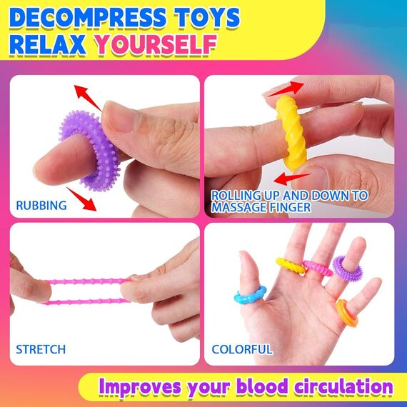 JoyJoyful Fidget Ring Toys für Kinder Erwachsene, 12 Stück Sensorik Autismus für Spielzeug, Anti Stress Autismus Spielzeug, Fidget Squishy Toy Anxiety ADHD Toys, Beruhigend Bei Stress Angst