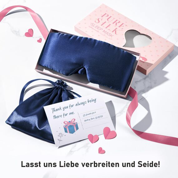 LitBear Schlafmaske Seide für Seitenschläfer, 100% 22 Momme reine Maulbeerseide, Gesicht anpassende gepolsterte Seiden Augenbinde mit verstellbarem Kopfband für Frauen & Herren (Mitternachtsblau)