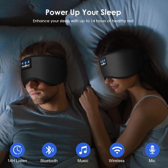 MUSICOZY Schlafmaske mit kopfhörer | 100% Schatten Schlafkopfhörer Bluetooth Augenmaske für Reisen,erholsamen| Bluetooth 5.4 Schlaf Kopfhörer – Geschenk für Männer & Frauen