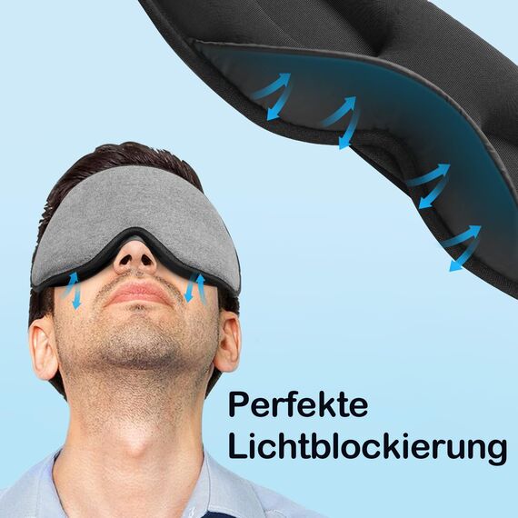INNELO Schlafmaske für Seitenschläfer, Verbesserte 3D Lichtblockierende, mit Gehörschutz, Ultraweiche und Bequem Augenmaske, Schlafbrille mit klettverschluss für Frauen,Herren, Grau