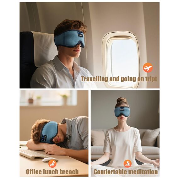 MUSICOZY 3D Schlafmasken Kopfhörer, 100% Verdunkelung, Schlafkopfhörer, Bluetooth-Augenmaske mit Kopfhörern zum Schlafen, Reisen, Nickerchen, Entspannen, Meditieren