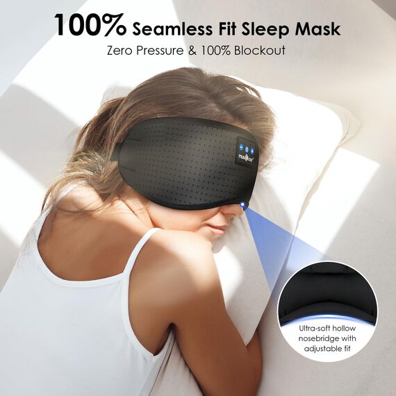 MUSICOZY Schlafmaske mit kopfhörer | 100% Schatten Schlafkopfhörer Bluetooth Augenmaske für Reisen,erholsamen| Bluetooth 5.4 Schlaf Kopfhörer – Geschenk für Männer & Frauen