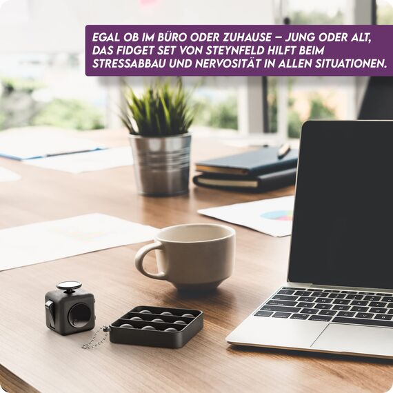 Steynfeld® - Fidget Set mit Fidget Cube inkl. gratis Fidget Popper, schwarz, Fidget Würfel, Fidget popit, ADHS Anti-Stress, Stressabbau, Anti Angst & Nervosität, Konzentrationshilfe