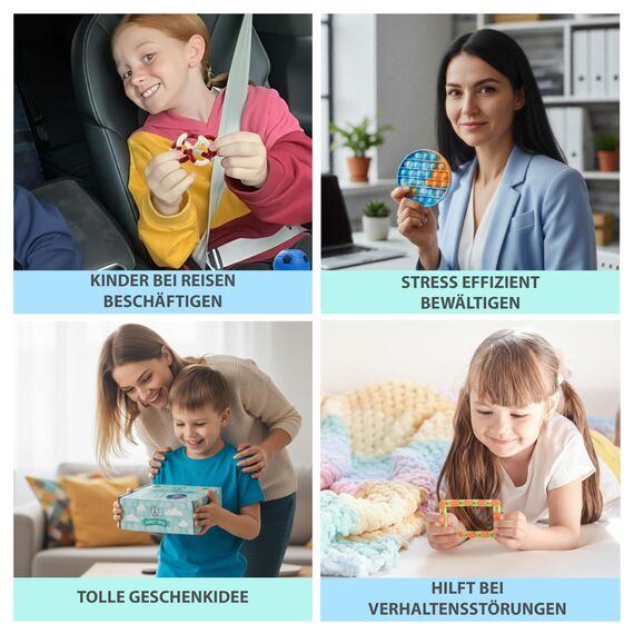 Fidget Toys Set – Anti Stress Spielzeug für Erwachsene und Kinder – French Way Skills Set zur Stressbewältigung und Konzentrationssteigerung – Enthält Pop It Stressball Fidget Cube und Akupressur Ring