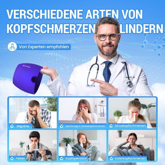 ONLYCARE Migräne Maske Migräne Mütze Migräne Relief Cap, Headache Relief Hat Kühlmaske Kühlmütze Kopfschmerzen Maske Kühlhaube Migräne Kappe Kühlpads Gel zur Linderung von Migräne (Lila)