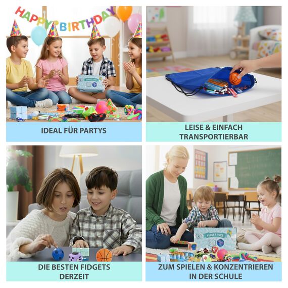 Fidget Toys Set – Anti Stress Spielzeug für Erwachsene und Kinder – French Way Skills Set zur Stressbewältigung und Konzentrationssteigerung – Enthält Pop It Stressball Fidget Cube und Akupressur Ring