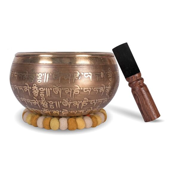 XXL Klangschale 800g - 15cm. Große Tibetische Klangschalen Set mit Klöppel und Klangschalenkissen in Loktapapier Geschenk-Box. Singing Bowl aus Tibet