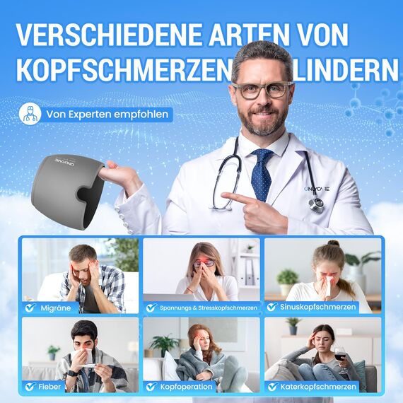 ONLYCARE Migräne Maske, Upgraded Kühlmaske Schlafmaske Kühlmütze Kühlhaube 360° Gel Surround kühlpads zur Linderung von Migräne, Kopfschmerzen, Druck