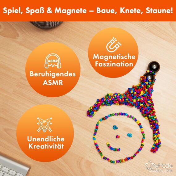 myHodo Crack Magnets Bundle | 2X Extra Starke Magnetkugeln (33mm) & 550+ Bunte Magnetsteine (~6mm) | Magnetspiel Set für ASMR, Stressabbau & Kreativität | Anti-Stress Geschenk | ADHS HIlfsmittel