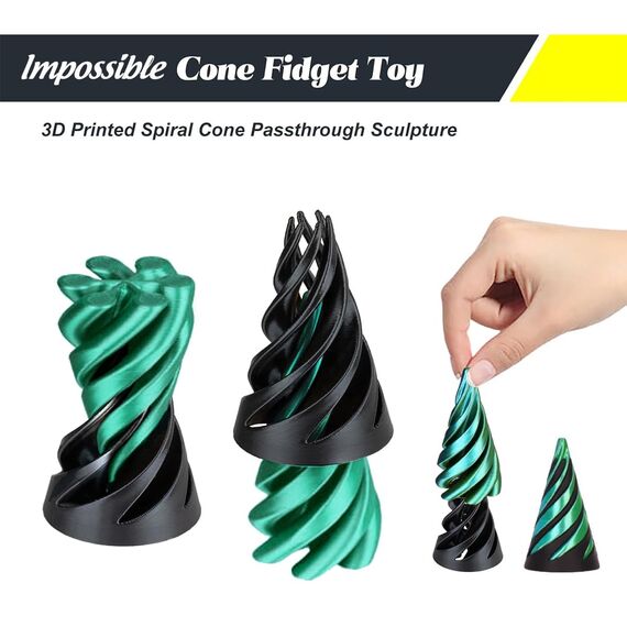 Impossible Cone (3PCS), 3D-Druck Spiral Cone Fidget Toy, Pyramid Spirale Spielzeug Passthrough Sculpture, Skulptur Stress Relief Desktop Dekorationen Spielzeug für Kinder Erwachsene Geschenk (Green)