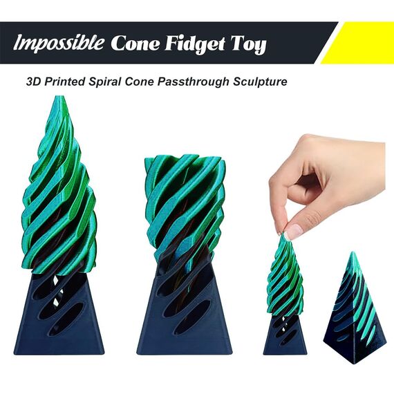 Impossible Cone (3PCS), 3D-Druck Spiral Cone Fidget Toy, Pyramid Spirale Spielzeug Passthrough Sculpture, Skulptur Stress Relief Desktop Dekorationen Spielzeug für Kinder Erwachsene Geschenk (Green)