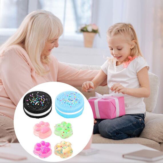 GWAWG 2 Stück Biscuit Stress Relief Toy und 4 x Squishy Spielzeug Mini Katzenpfoten, Soft Squeeze Biscuit Toys, Montessori Sensorisches Quetschspielzeug für Autismus Spielzubehör