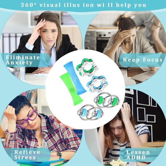 12x Fidget Toys – ADHS Anti-Stress-Spielzeug für Erwachsene, Stimming Toy für Stressabbau, Tragbares Entspannungsgadget für Büro, Schule, Reisen