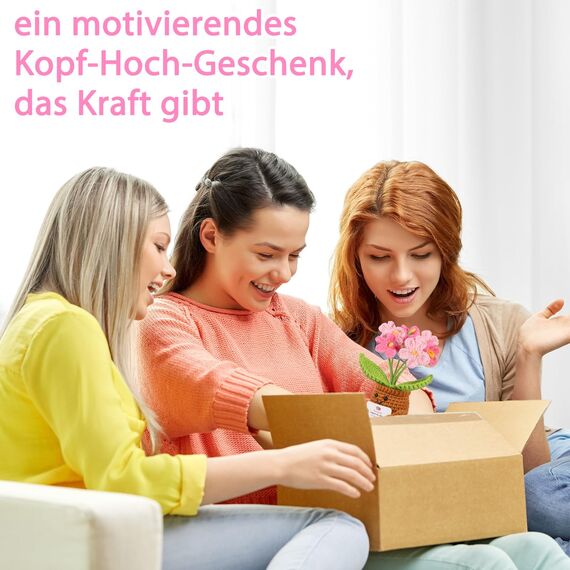 WenmthG Gestrickte Rosa Vergissmeinnicht Deutsch Glücksbringer Anti Stress Kleines Geschenk für Schwester Freundin Frauen Kollegen Freunde, Beste Freundin Geschenke Positive Kartoffel Deutsch Ersatz