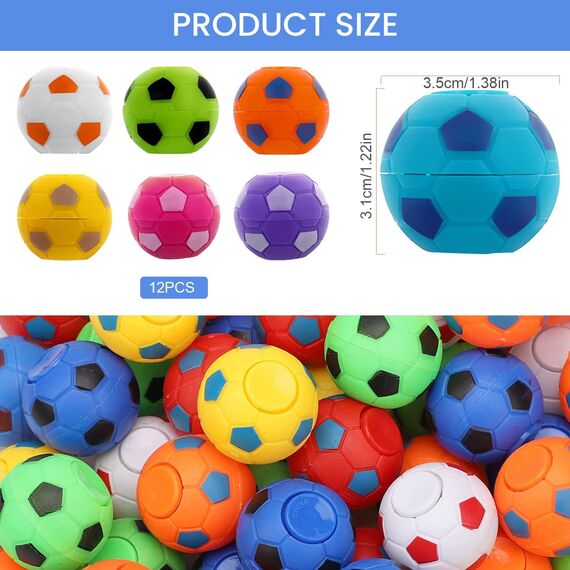 12 Stück Fußball Spinner Fingerspitzen Spielzeug, Drehbare Stressbälle für Kinder und Erwachsene, 3,5 cm Mini Football Stress Relief Spielzeug