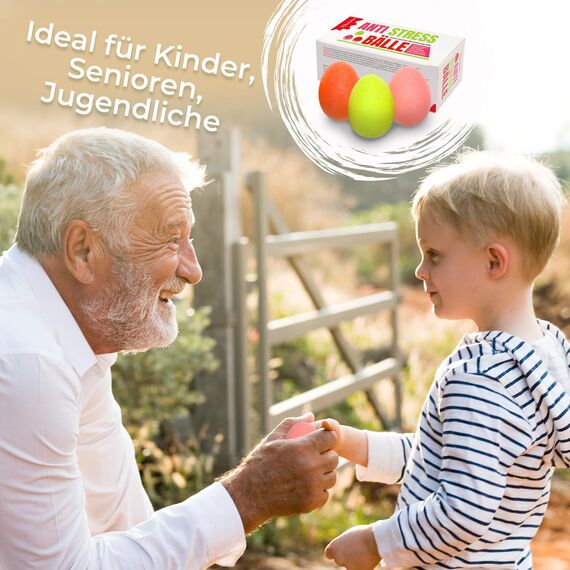 KLEINTOBER Eiförmige Antistressbälle | 3 Stück Griffbälle für Entspannung, als Fingertrainer und für die Motorik, verschiedene Härtegrade | Anti-Stress-Ball