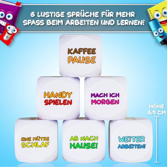 MACH MAL PAUSE® Anti Stress Würfel - der Bunte Stresswürfel mit 6 lustigen Aktionen zum Stressabbau ist das Geschenk für Kollegen Studenten Freunde - Büro Spielzeug für Mitarbeiter ohne Nerven