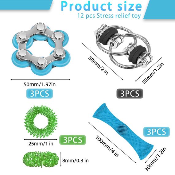 12x Fidget Toys – ADHS Anti-Stress-Spielzeug für Erwachsene, Stimming Toy für Stressabbau, Tragbares Entspannungsgadget für Büro, Schule, Reisen