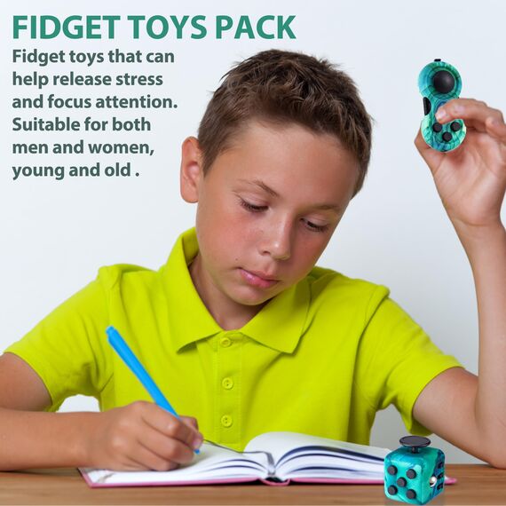 Lubibi 2Pcs Fidget Toy ,Grün Anti-Stress Würfel Spielzeug, Grün Fidget Pad Controller, Anti-Estrees Würfel mit 6Seiten Funktion, Kleine Geschenke für Kinder und Erwachsene Stressaubbau bei Nervösität