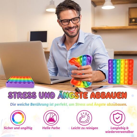 2 Stück Push and POP Bubble, Sensorisches Fidget Spielzeug Anti-Stress, Pop Bubble Sensory Fidget Toy Relief Angst Autismus, Antistress Regenbogen für Kinder und Erwachsene