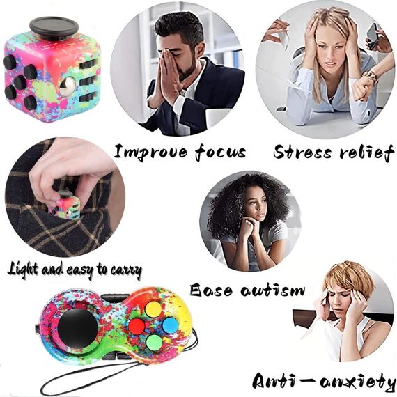 Steemjoey 2Pcs Anti-Stress Würfel Spielzeug, Fidget Toy Cube, Fidget Pad Controller zum Stressaubbau bei Nervösität für ADD, ADHS, Autismus, Teenager, Kinder, Erwachsene (Farbe)