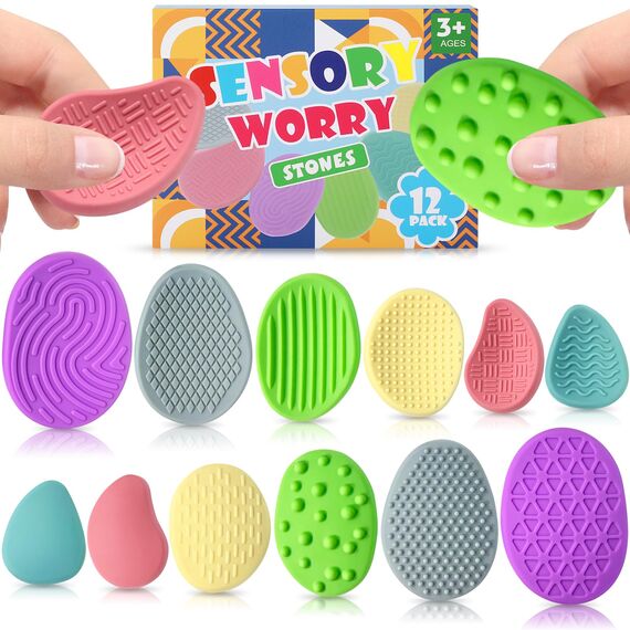 12 Stück Fidget Toys Sensory Stones Sensorik Spielzeug Anti Stress Kinder Sensorisches Spielzeug, Sensory Worry Stone Sensory Toys Stressabbau, Sensory Fidget Toys Autism Toy