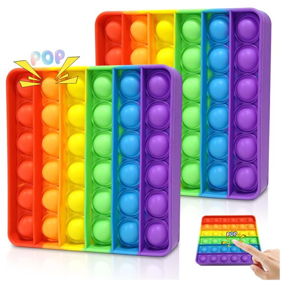 2 Stück Push and POP Bubble, Sensorisches Fidget Spielzeug Anti-Stress, Pop Bubble Sensory Fidget Toy Relief Angst Autismus, Antistress Regenbogen für Kinder und Erwachsene