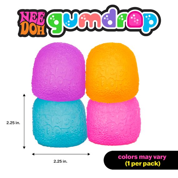Schylling NeeDoh Gumdrop Squishy Fidget Toy - Sweetie-Themed Nee Doh Stress Ball, Kids Sensory Toys for Anxiety Relief, Safe Non-Toxic Dough Material, 1 Colour Picked at Random