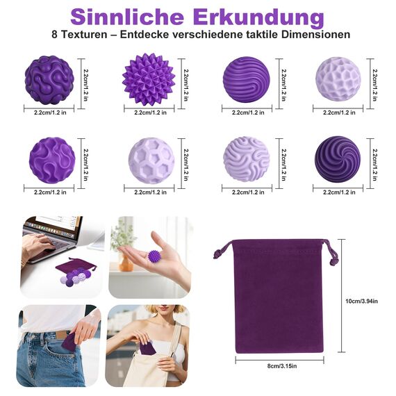 Zingbee 8 Stück Magnetische Fidget Toys, Silikon Magnetkugeln Anti-Stress Bälle, Sensorik Spielzeug für Erwachsene und Kinder, Sensorische Magnetische Kugeln Set, Stressabbau und Entspannung（Lila）
