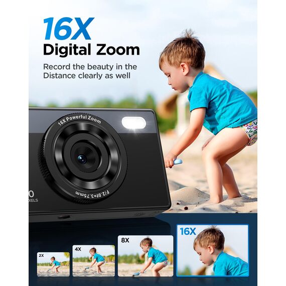 64GB Digitalkamera Kinder Fotokamera: 48MP Anti-Shake Kinderkamera Foto, Vlogging Fotoapparat für YouTube 16X Digital Zoom Appareil Foto Serienaufnahme Selfie Kompaktkamera für Fotografie