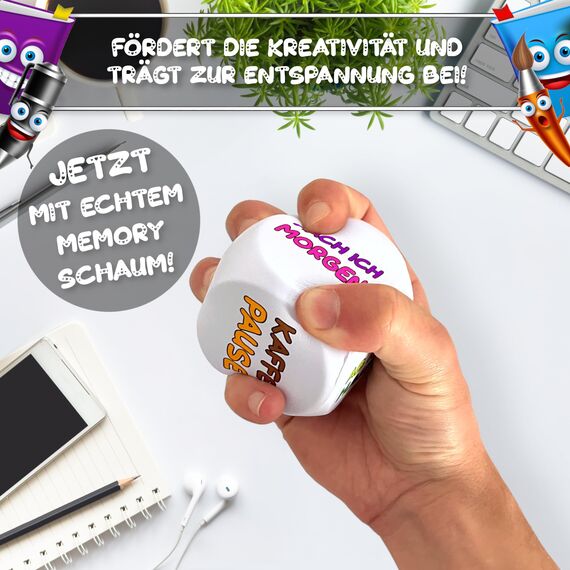 MACH MAL PAUSE® Anti Stress Würfel - der Bunte Stresswürfel mit 6 lustigen Aktionen zum Stressabbau ist das Geschenk für Kollegen Studenten Freunde - Büro Spielzeug für Mitarbeiter ohne Nerven