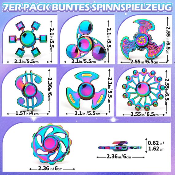 7PCS Cool Fidget Spinners Toy Pack Spielzeug Set for Kids Adults, Regenbogen Metal Finger Hand Spinners Set Fingertip Gyro for Spirale Twister Anti Angst Geschenke, Geschenk für Jungen Mädchen