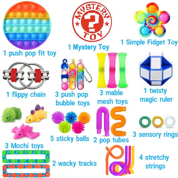 Chennyfun Stressabbau-Set, 30 Pcs Sensory Zappeln Anti-Stress Spielzeug - Infinity Cube Sensorisches Set, Fidget Toys Für Kinder Mit Angstlust, Autismus Und ADHS